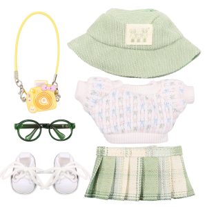 6Pcs Doll Clothes Outfit Set Include Overall Hat Shoes Glasses Camera for 15cm and 17cm Doll Exquisite Clothing Set Christmas Present