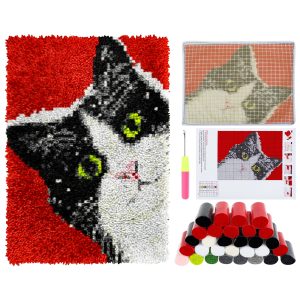 Animal Cat Style Latch Hook Rug Kit Pre Printed Bright Color Latch Carpet Making Kit for Adults Kids Beginners