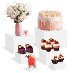 6 Pcs White Buffet Risers and Stands Acrylic Food Risers for Buffet Table, Acrylic Risers Display Stands for Wedding Party, Food Display, Collectibles