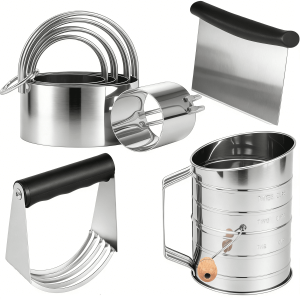 Pastry Cutter, Dough Blender, 3 Cup Flour Sifter and Biscuit Cutter, Stainless Steel Dough Cutter, Professional Baking Dough Tools for Cooking Cookies and Donuts