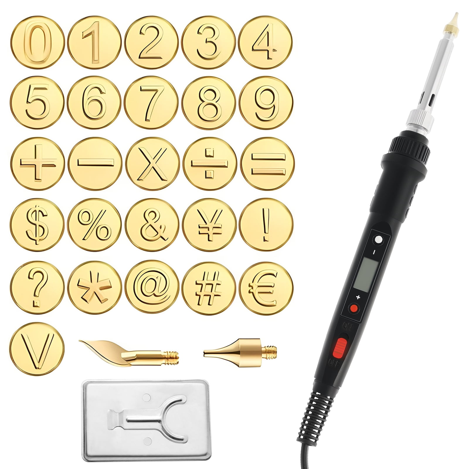 Number Wood Burning Carving Set DIY Wood Burning Tip Set Number and Symbol Pattern Wood Burning Template Stamp Adjustable Temperature Soldering Iron for Leather Cork Candle Carving