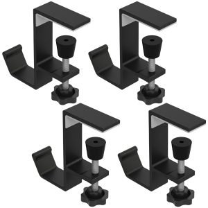 4Pcs Desk Clamp On Hook Aluminum Table Hanger Hook Adjustable Under Desk Headphone Holder Nonslip Desk Mount Backpack Hanger Punch Free Desk Hook Clamp for Holding Bag Key Handbag