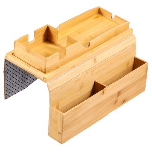 Bamboo Couch Cup Holder with Side Storage Pocket Versatile Couch Arm Tray Organizer Practical Sofa Armrest Tray Table Non Slip Couch Arm Table Tray for Snacks Drinks