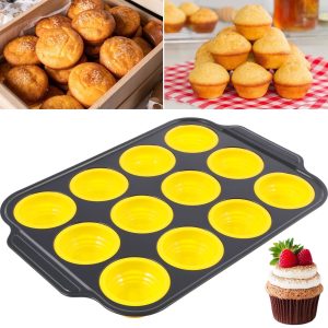 12 Cavity Carbon Steel Mini Muffin Pan Non Stick Cupcake Pan Dishwasher Safe Temperature Resistant Egg Bites Pan With Double Handle for Oven