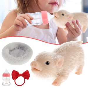 OROMYO 6Inch Silicone Pig Doll Toy Mini Soft Lifelike Silicone Pig Doll Cute Miniature Reborn Silicone Pig Interesting Full Silicone Body Piggy Toys with Accessories for Kids Home Decoration