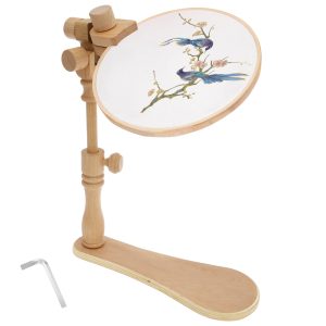 Embroidery Hoops Stand Adjustable Hands Cross Stitch Stand Versatile Beech Wood Holder Rotary Hoop Holder High Efficient Wood Embroidery Tool for Knitting