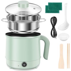 Electric Hot Pot 1.7L Capacity Ramen Cooker with Over Heating Protection Multifunctional Portable Electric Noodle Cooker for Pasta Dumpling Soup Steak