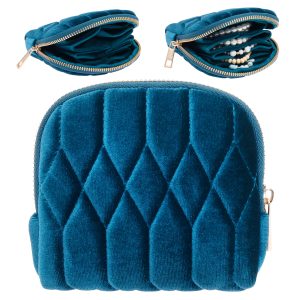 OKYMOTOR Jewelry Travel Case with 5 Independent Velvet Compartments Premium Velvet Organizer Pouch for Bracelet Rings Earrings