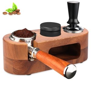 Espresso Tamping Station Wooden Coffee Tamper Station 51/58mm Espresso Tamper Holder with Non Slip Pad for Home Coffee Shop Use