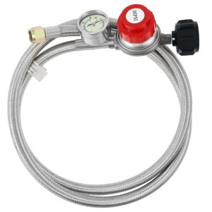 5FT Stainless Steel Brass Propane Regulator And Hose 30 PSI Adjustable Heat Resistant Gas Grill Regulator Hose for Turkey Fryer Fire Pit Camping Stove