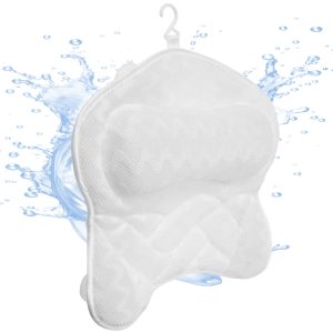 Ergonomic Bath Pillow Breathable Air Mesh Bathtub Pillow with 6 Suction Cup and Hook Practical Bathroom Accessories for Neck and Back Support