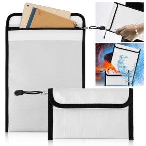 2 Pcs Waterproof Fireproof Document Bag with Zipper and Reflective Strip Portable Fire Proof Money Bag for Cash Jewelry Legal Documents