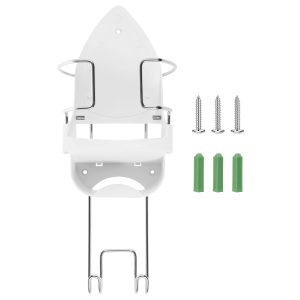 Wall Mount Electric Iron Holder With Guardrail and Hook Heat Resistant Ironing Holder Easy to Install Strong Load Bearing Iron Board Hanger for Laundry Room Bathroom