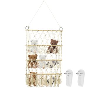 Stuffed Animal Storage 3 Tiers Large Capacity Stuffed Animal Hammock Woven Stuffed Animal Net Space Saving Stuffed Toy Hanging Shelf Wall Toy Holder for Nursery Kids Girls Boys