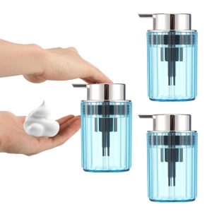 3Pcs Foaming Hand Soap Dispenser 350 ml PET Refillable Foaming Bottle Pump Container with Vertical Stripe Pattern for Toner Shower Gel Shampoo