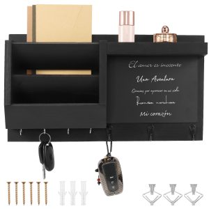 Key Holder for Wall Wooden Key and Mail Holder with 7 Hooks Wall Mounted Key Storage Hanger Decorative Key Rack and Mail Organizer Wood Key Hanger for Entryway Hallway Doorway