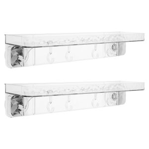 Shower Caddy Clear Suction Cup Shower Shelf with 4 Hooks No Drilling Bathroom Shower Organizer Large Capacity Shower Rack for Kitchen Dorm Laundry Room