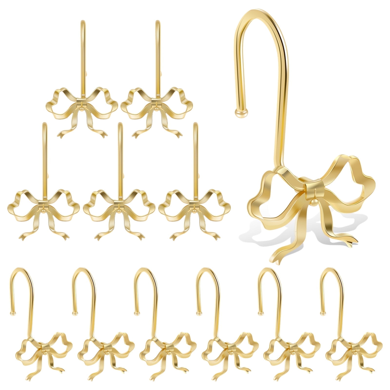 12 Pcs Decorative Shower Curtain Hook Iron and Zinc Alloy Bow Shower Curtain Ring for Home Bathroom Bedroom Living Room Nursery