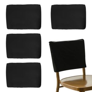 4Pcs Dining Chair Back Covers Elastic Polyester Chair Back Protective Cover Dustproof Backrest Slipcover Grey/Black for Home Office 19X11 inch