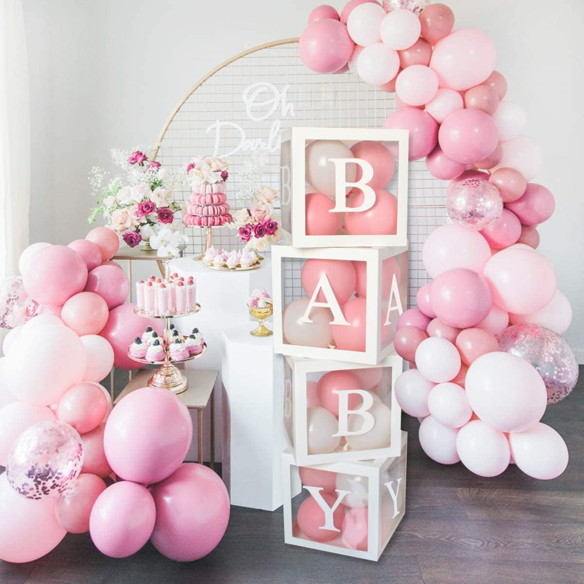 BUTORY DIY White Transparent Square Boxes with 30 Letters BABY+A-Z, Baby Balloon Boxes for Baby Shower,Backdrop Birthday Party Supplies