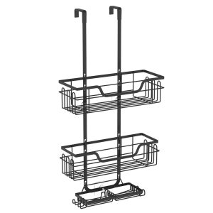 Over The Door Shower Caddy Metal 3 Tier Shower Hanging Basket Rustproof Shower Hanging Organizer Shelf with Soap Holder No Drill Adhesive Shower Storage Rack for Bathroom Kitchen Dorm