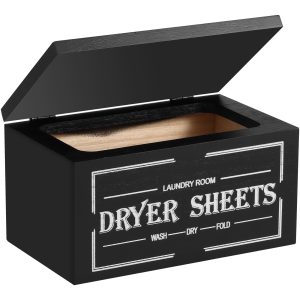 Wooden Dryer Sheet Holder With Lid Large Capacity Dustproof Softener Sheets Dispenser Easy Access Multipurpose Dryer Sheet Storage Box for Laundry Room Bathroom
