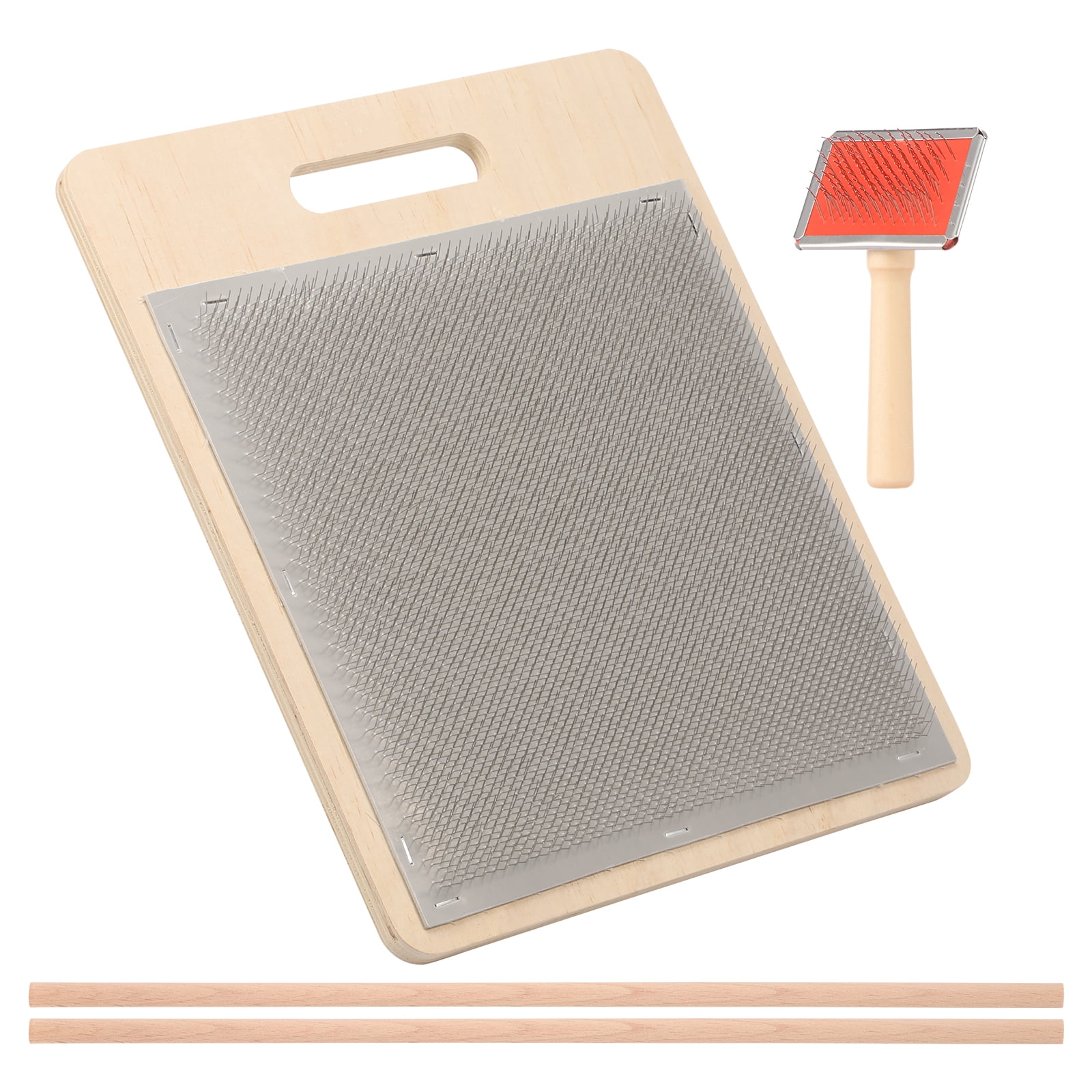 Wool Blending Board Carding Brush Set with 2 Wood Sticks Fiber Carding Board Wool Hand Carder for Mix Color Fiber Felt DIY