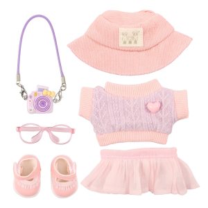 6Pcs Doll Clothes Outfit Set Include Overall Hat Shoes Glasses Camera for 15cm and 17cm Doll Exquisite Clothing Set Christmas Present