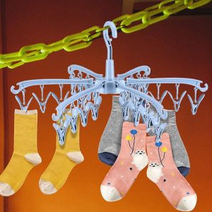 BUTORY Sock Drying Rack 24 Clips Plastic Laundry Clothes Hanger Rotatable Hanger Foldable Portable Clothes Drying Rack for Socks Underwear Baby Clothes