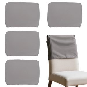 4Pcs Dining Chair Back Covers Elastic Polyester Chair Back Protective Cover Dustproof Backrest Slipcover Grey/Black for Home Office 19X13.7 inch