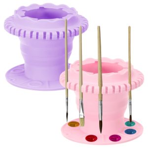 2Pcs Silicone Paint Brush Cleaner Foldable Brush Cleaner Painting Tool Suction Cup Base Paintbrush Cleaning Tool for Home Outdoor