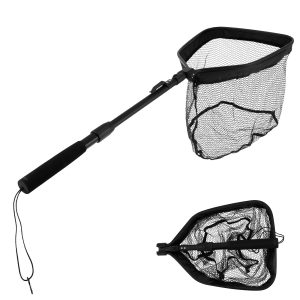 Floating Fishing Net Foldable Nylon Coated Fish Landing Net with Telescopic Aluminum Alloy Handle for Kayak Wading Fishing