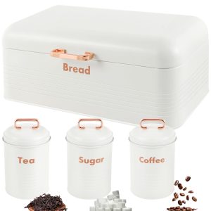 4Pcs Iron Bread Box Sugar Canister Wear Resistant Large Capacity Bread Container Tea Jar for Home Kitchen Countertop