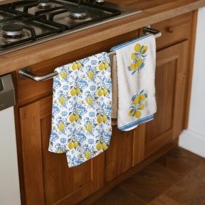 2Pcs Summer Lemon Dish Towel Absorbent Soft Lemon Dish Cloth Microfiber Floral Hand Towel for Decor Home Present