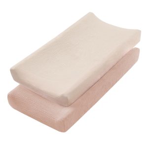 2Pcs Changing Pad Cover Cotton Diaper Changing Pad with Elasticated Straps Soft Breathable Changing Pad Cover Easy to Change Use Diaper Changing Pad Suitable for Travelling