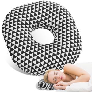 Ear Piercing Pillow Comfortable Round Donut Shape Pillow with Ear Hole and Detachable Pillowcase Soft Filling for Side Sleepers