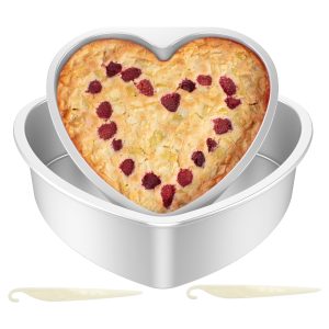 2 Pcs Heart Cake Pan with Removable Bottom 8inch + 10inch Aluminum Alloy Heart Shaped Cake Pan for Baking with 2 Release Knives