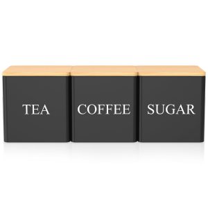 3Pcs Tea Sugar Coffee Canister Set with Bamboo Lids Large Capacity Tea Sugar Coffee Container Set Sealed Tea Sugar Coffee Jar Set Space Saving Coffee Canister Set for Coffee Sugar Tea