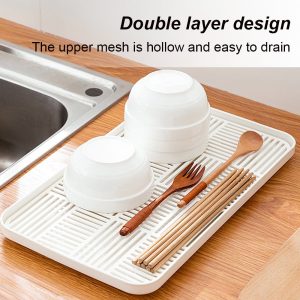 BUTORY Drain Tray,Kitchen Drying Board Tray Multifunctional Double Layer Dish Drying Rack Kitchen Worktop Organizer Water Drain Tools