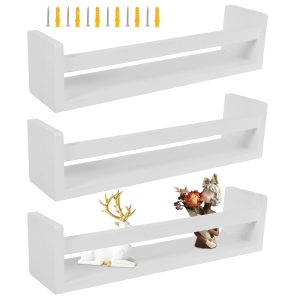 3Pcs Floating Nursery Book Shelves Wooden Wall Mounted Bookshelf White Floating Storage Shelves for Bedroom Bathroom Toy