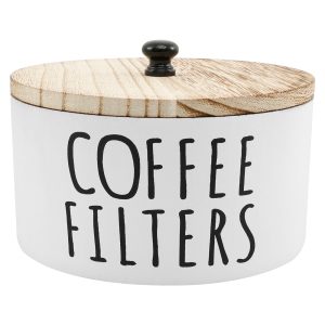 Coffee Filter Holder Wooden Coffee Filter Storage Container with Lid Multipurpose Coffee Filter Dispenser Sturdy Coffee Pod Organizer Coffee Filter Basket for Bar Counter Coffee Bar Decor