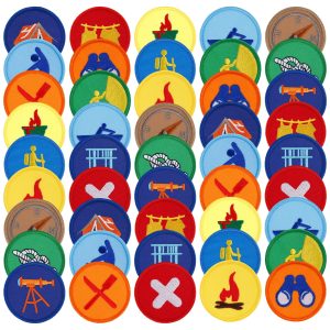 45Pcs Camping Style Embroidered Patch Multipurpose Round Shape Sewing Patch Easy to Use Wear Resistant Sewing Applique DIY Accessory for Clothes Dress Hat Jeans