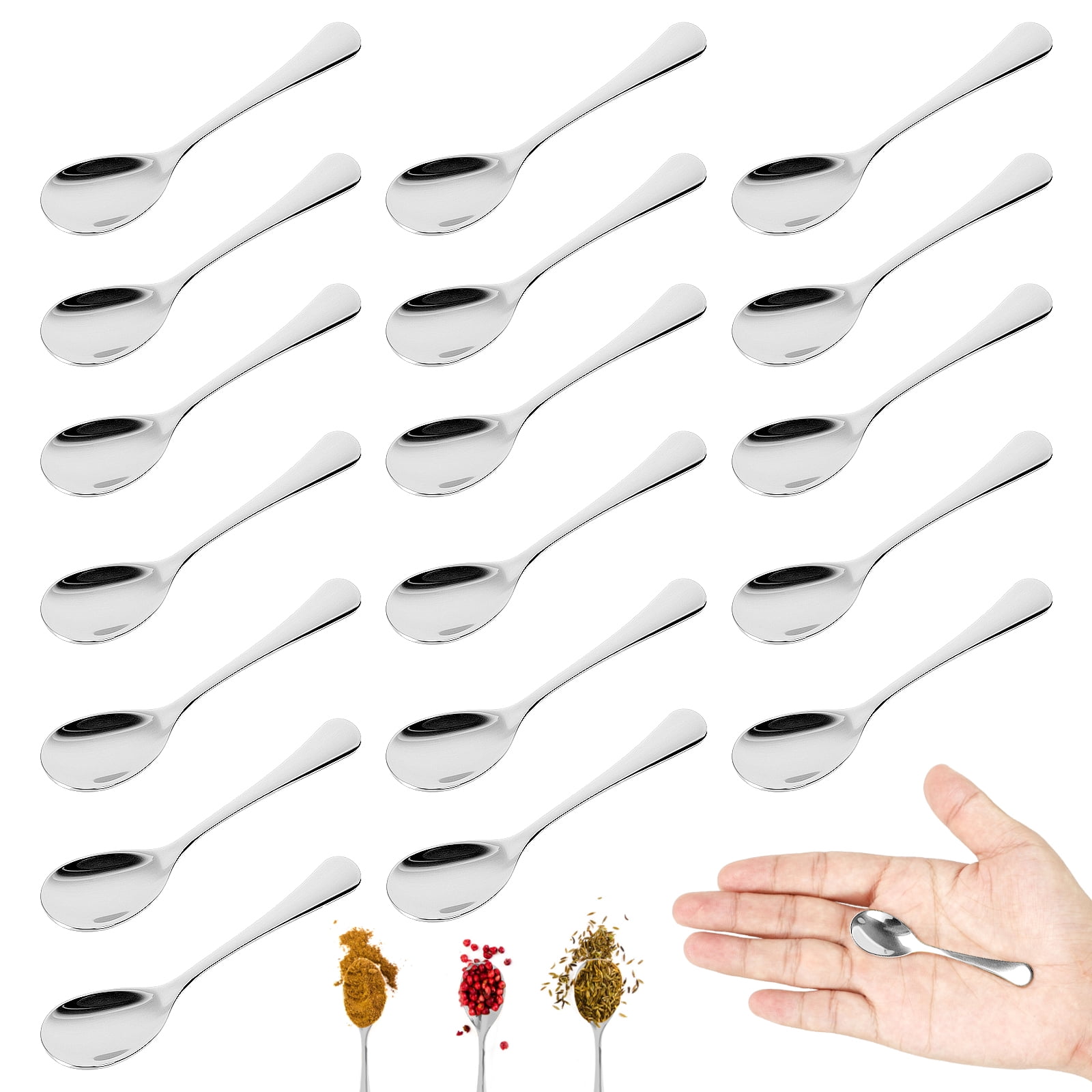 18 Pcs Reusable Tiny Spoon 2.9 Inches 304 Stainless Steel Mini Spice Spoon with Ergonomic Handle for Seasoning Honey Coffee Dessert Cake
