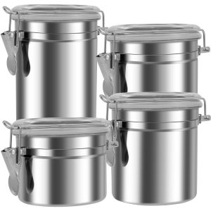 4 Pcs Stainless Steel Canister Practical Canister Set with Clear Lid and Locking Clamp Convenient Kitchen Canisters Versatile Food Storage Container for Coffee Tea Flour Sugar