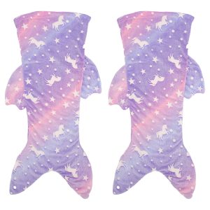 2 Pcs Mermaid Tail Blanket Soft Flannel Mermaid Blanket Breathable Snuggle Blankets for Girls Wearable Mermaid Sleeping Bag Blanket for Kids Aged 3 4 5 6 Years Old