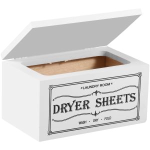 Wooden Dryer Sheet Holder With Lid Large Capacity Dustproof Softener Sheets Dispenser Easy Access Multipurpose Dryer Sheet Storage Box for Laundry Room Bathroom