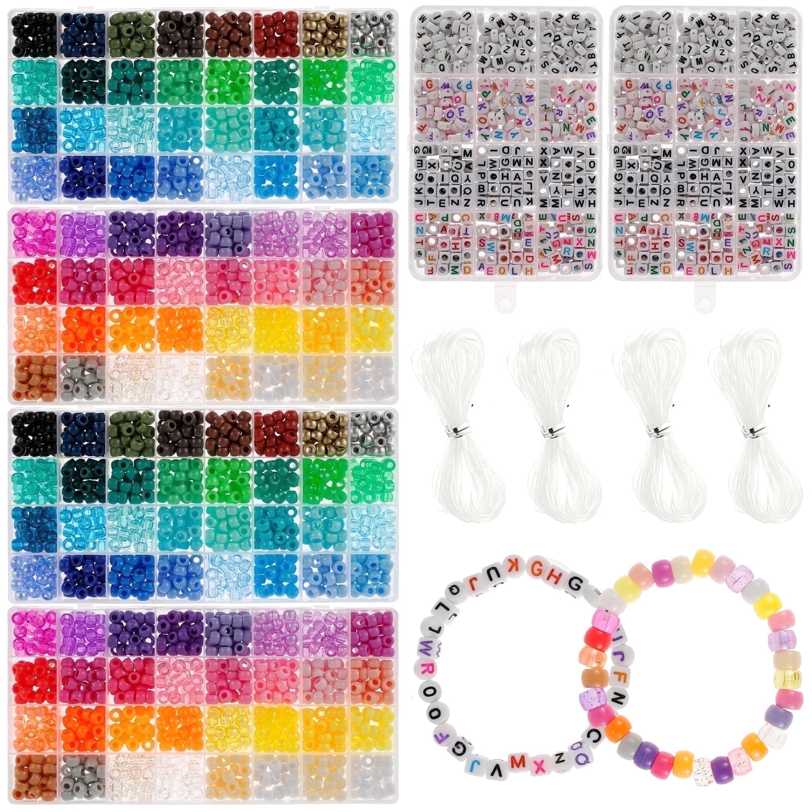 FVKRNYZ 3954Pcs Pony Beads Kit for Bracelet Making 64 Colors 9mm Plastic Bulk with 375pcs Letter Elastic String DIY Bracelets Jewelry