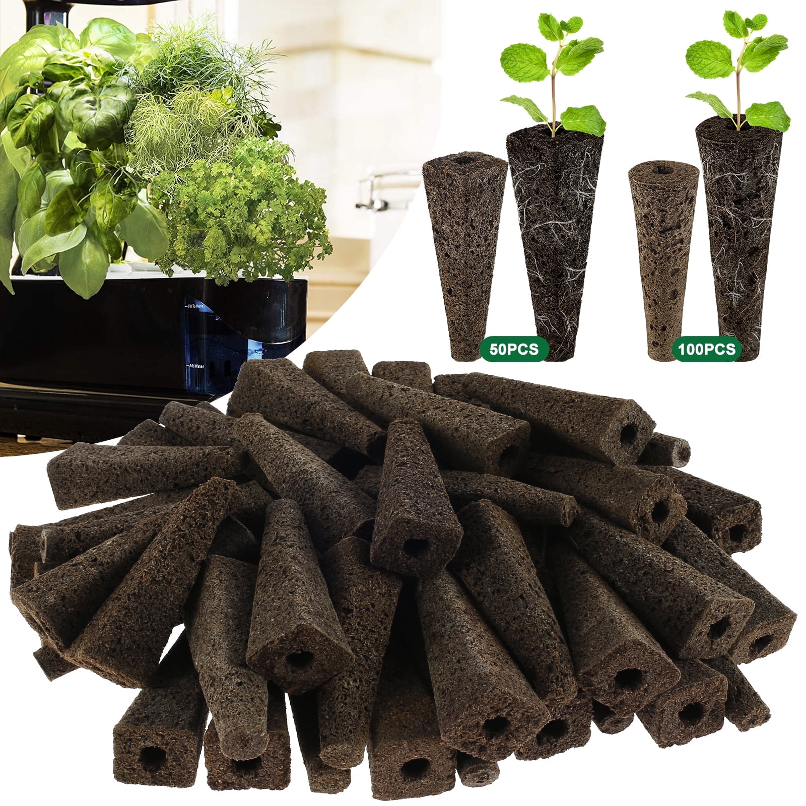 Rzvnmko Grow Sponges 100 Pack Refill Pods for Hydroponic Growing System Seedling Starter Sponges Kit,Bulk Grow Sponges for Indoor Garden System