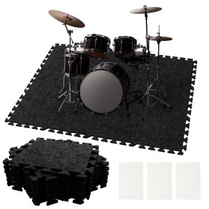 12Pcs Sound Absorbing Interlocking Floor Mats 11.8 x 11.8 x 0.4 inches Non Slip Soundproof Drum Rug Cuttable Felt Acoustic Pads for Piano Drum