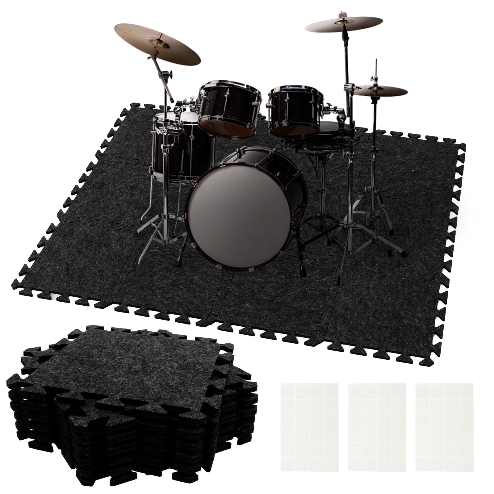 12Pcs Sound Absorbing Interlocking Floor Mats 11.8 x 11.8 x 0.4 inches Non Slip Soundproof Drum Rug Cuttable Felt Acoustic Pads for Piano Drum